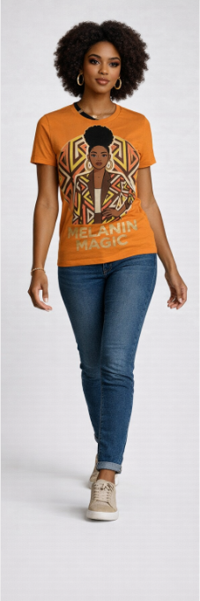 Rich and Rich Melanin Magic Women’s Orange T-Shirt | Women’s Crewneck Short Sleeve Graphic Tee