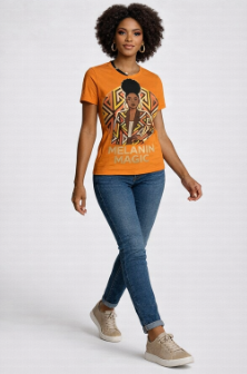 Rich and Rich Melanin Magic Women’s Orange T-Shirt | Women’s Crewneck Short Sleeve Graphic Tee