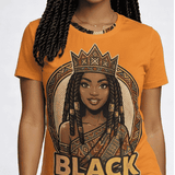 Women's orange crewneck T-shirt with Black Excellence graphic print