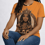 Women's orange crewneck T-shirt with Black Excellence graphic print — alternate view