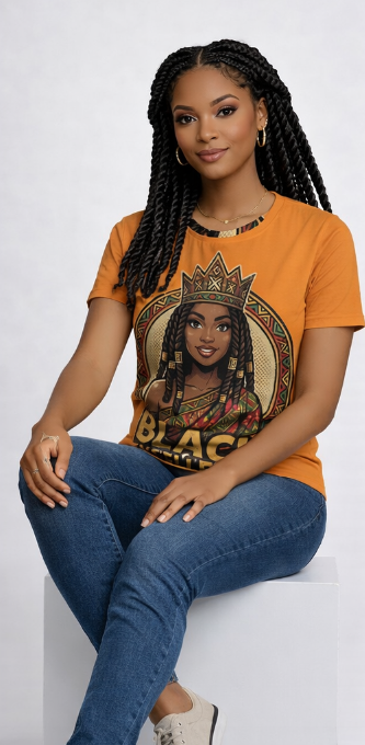 Rich and Rich Black Excellence Women’s Orange T-Shirt | All-Over Print Crewneck Short Sleeve Tee