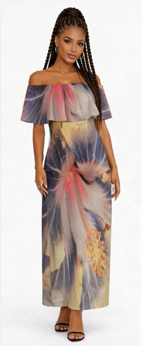 Rich and Rich Women's  Off Shoulder Exotic Multicolor Purple Flower Dress