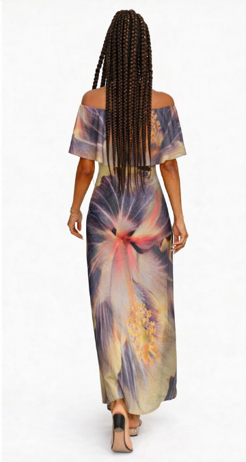 Rich and Rich Women's  Off Shoulder Exotic Multicolor Purple Flower Dress