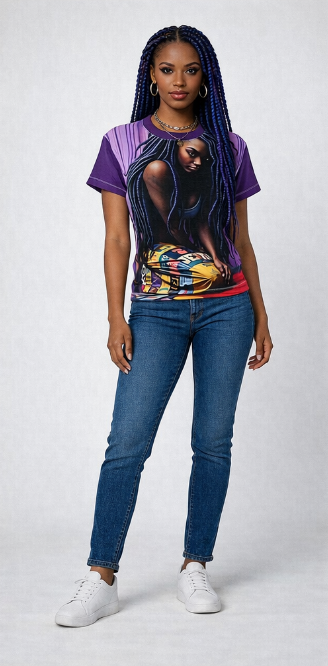 Rich and Rich Vibrant Women's Worth Purple Tee with Bold Graphic Design - Perfect for Casual Outings