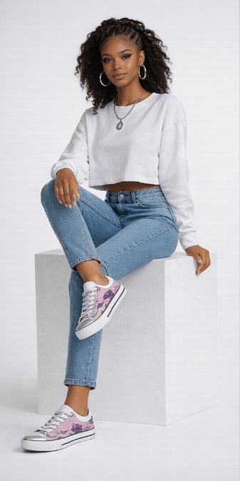 Lilac floral birdsong canvas lace-up sneakers with rubber outsole and metal eyelets — product detail
