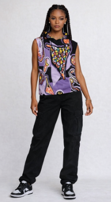 Rich and Rich Purple Abstract Sleeveless Women's Hoodie