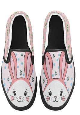 Rich and Rich Girls Pink Bunny Slip-On Canvas Shoes | Cute Bunny Print Kids Sneakers