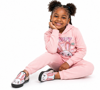 Rich and Rich Girls Pink Bunny Slip-On Canvas Shoes | Cute Bunny Print Kids Sneakers