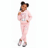 Pink girls' slip-on canvas shoes with bunny print, cushioned footbed and rubber outsole — rear view