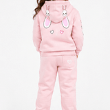 Pink girls' running shoes with bunny motif, polyester upper and EVA sole — rear view