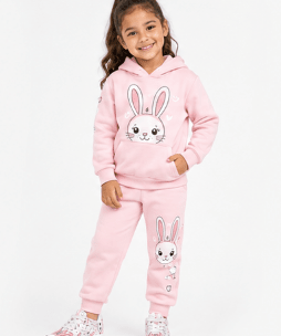 Pink girls' running shoes with bunny motif, polyester upper and EVA sole