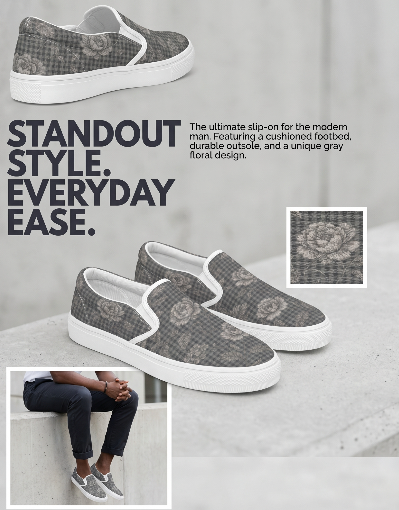 Rich and Rich Gray Floral Men’s Slip-On Canvas Shoes | Stylish Casual Floral Shoes for Men