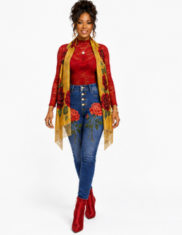 Rich and Rich Women's Golden Rose Elegance Designer Tassel Scarf | Luxury Mustard Yellow Rose Fashion Wrap