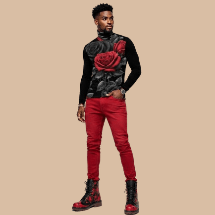 Men's slim-fit black turtleneck roll neck in smooth stretch jersey