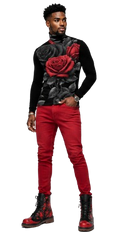 Rich and Rich BlackRedRose Men's Black Turtleneck | Designer Slim-Fit Roll Neck Shirt