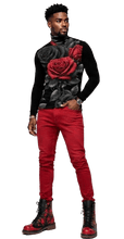 Load image into Gallery viewer, Rich and Rich BlackRedRose Men's Black Turtleneck | Designer Slim-Fit Roll Neck Shirt - Rich and Rich Homeopportunities
