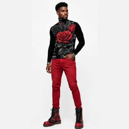Men's slim-fit black turtleneck roll neck in smooth stretch jersey — alternate view