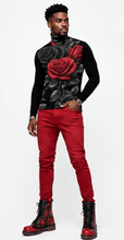 Load image into Gallery viewer, Rich and Rich BlackRedRose Men's Black Turtleneck | Designer Slim-Fit Roll Neck Shirt - Rich and Rich Homeopportunities
