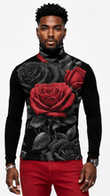 Load image into Gallery viewer, Rich and Rich BlackRedRose Men's Black Turtleneck | Designer Slim-Fit Roll Neck Shirt - Rich and Rich Homeopportunities
