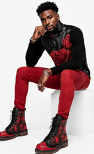 Load image into Gallery viewer, Rich and Rich BlackRedRose Men's Black Turtleneck | Designer Slim-Fit Roll Neck Shirt - Rich and Rich Homeopportunities

