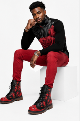 Rich and Rich BlackRedRose Men's Black Turtleneck | Designer Slim-Fit Roll Neck Shirt