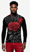 Load image into Gallery viewer, Rich and Rich BlackRedRose Men's Black Turtleneck | Designer Slim-Fit Roll Neck Shirt - Rich and Rich Homeopportunities
