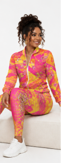 Rich and Rich Yellow and Pink Geometric Yoga Leggings and Jacket Set | Women’s Printed Activewear Outfit