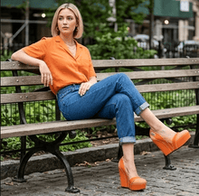 Load image into Gallery viewer, Rich and Rich BeigeEssence Women’s Orange Italian Leather Platform Pump | 5-Inch Designer Wedge - Rich and Rich Homeopportunities
