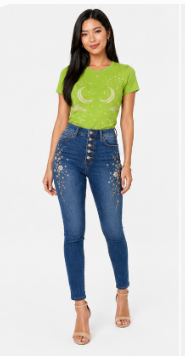 Celestial Moon & Stars Graphic Denim & Tee Set