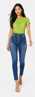 Celestial Moon & Stars Graphic Denim & Tee Set