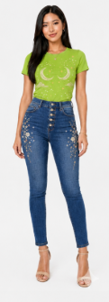 Celestial Moon & Stars Graphic Denim & Tee Set