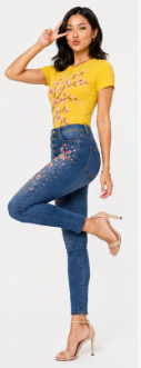 Cherry Blossom Graphic Denim & Tee Set