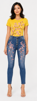 Cherry Blossom Graphic Denim & Tee Set
