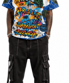 Men's blue Prosperity Pulse all‑over print mesh t‑shirt with round neck — alternate view