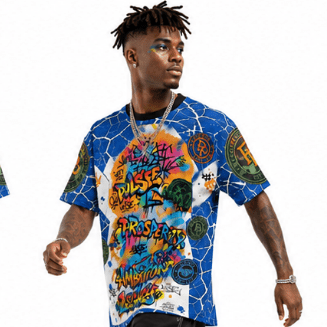 Men's blue Prosperity Pulse all‑over print mesh t‑shirt with round neck