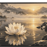 Rich and Rich White Lotus on Golden Ripples Black Framed Art Print 36×24inch