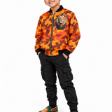 Critter Kicks Boys Orange Camouflage Golden-Eyed Lion Bomber Jacket