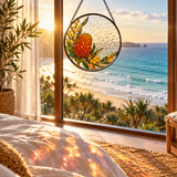 Rich and Rich  WanderGlow Australian Banksia Wattle Stained Glass Suncatcher 11.8inch
