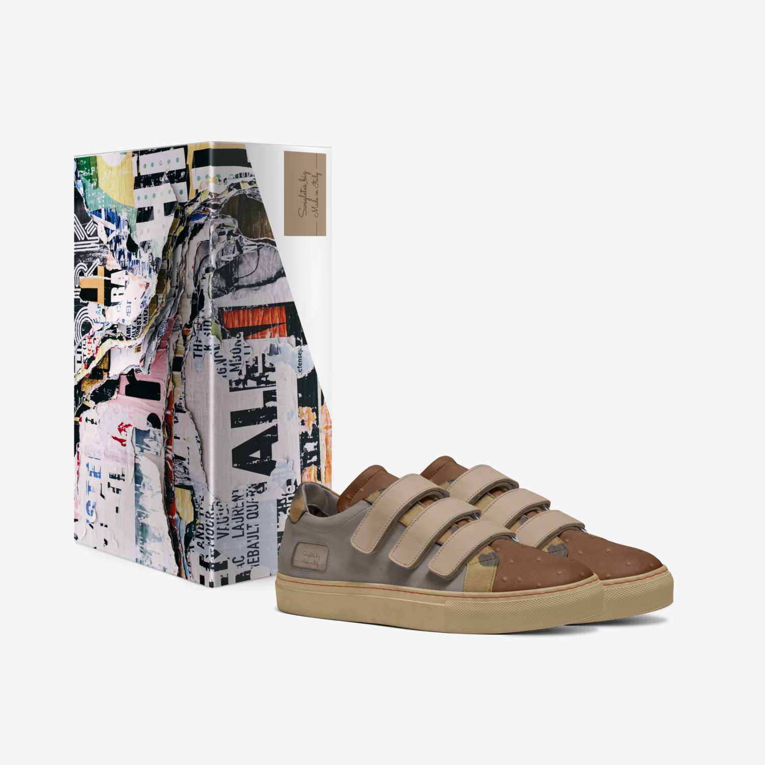 Low-top leather sneaker with three adjustable straps, padded collar and embedded side emblem