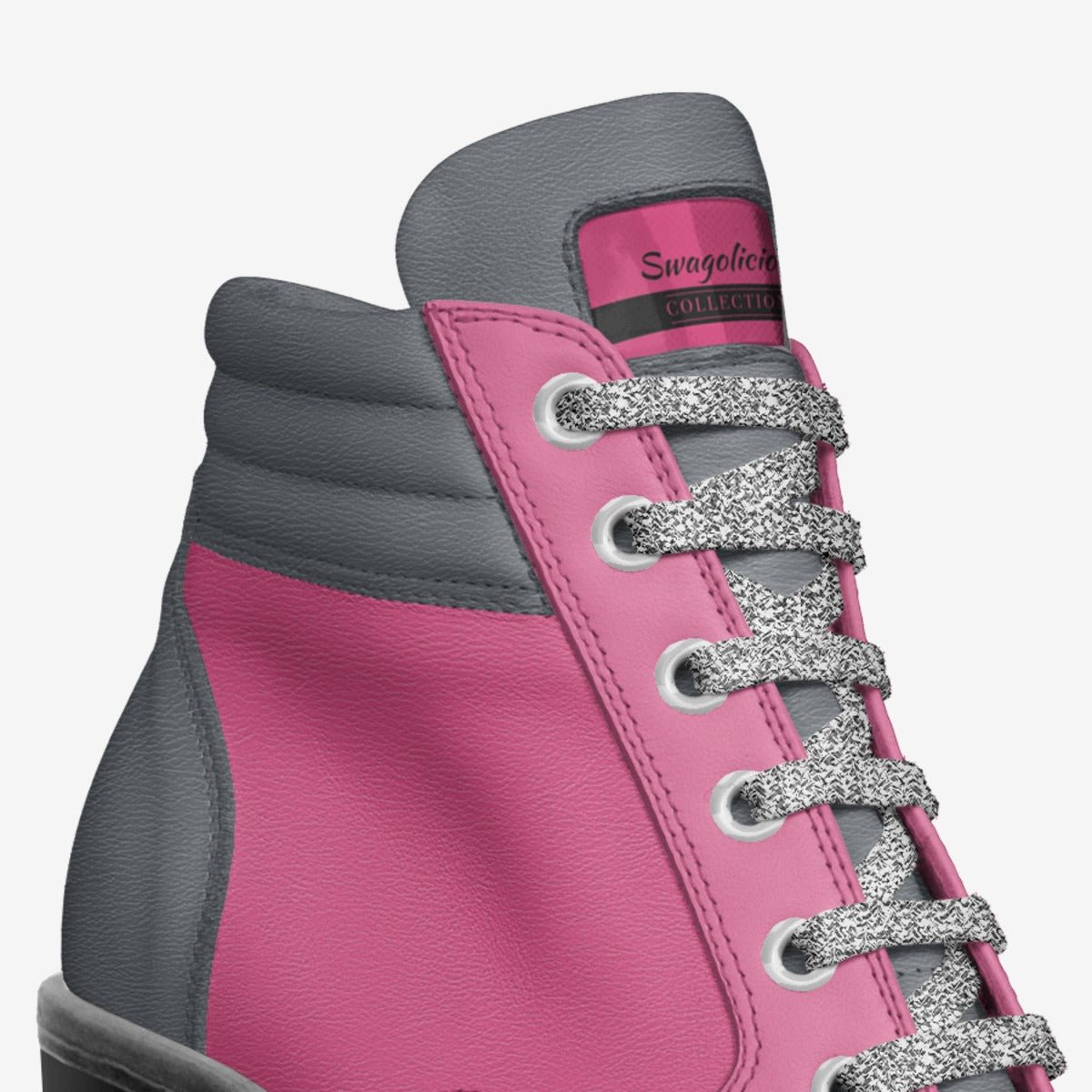 Pink and gray women's boot with 3.3-inch heel and derby lacing — alternate view