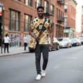 Men's earthtone geometric shapes boho chic casual t-shirt with unique artistic pattern