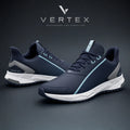 Vertex Axis Split Sneaker in navy with silver geometric Vertex menswear design