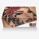 Pink and white structured leather handbag with tattoo-inspired artwork and dual handles — additional view 11