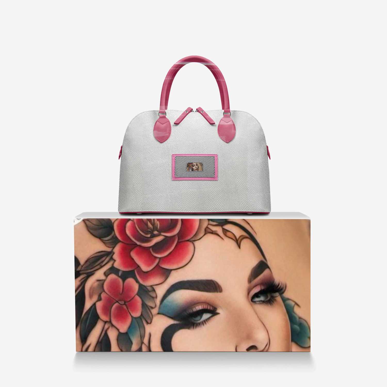 Rich and Rich TatooFushion Women’s Italian Leather Pink and White Designer Luxury Bag