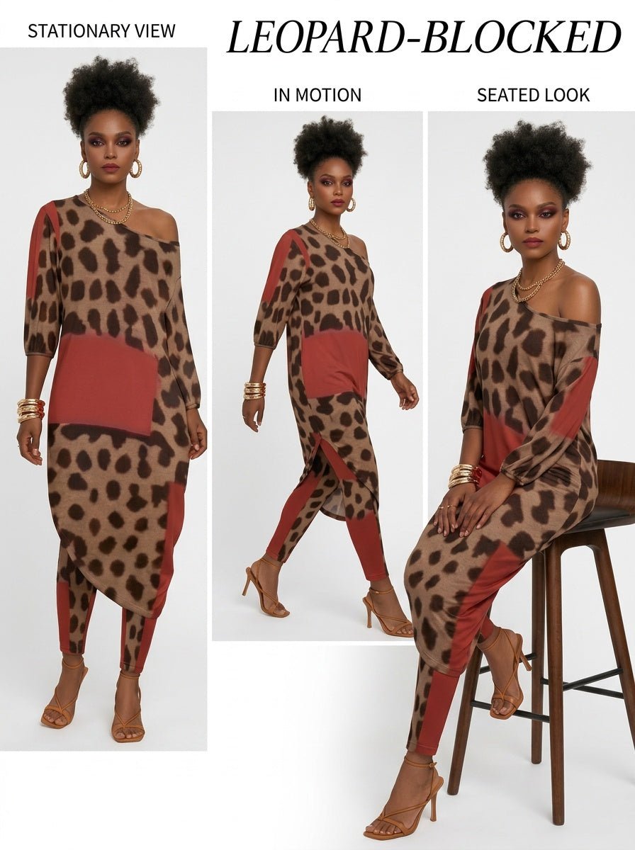 Rich and Rich Diagonal Red Animal Print Women's Off-Shoulder Two-Piece Set - Rich and Rich Homeopportunities