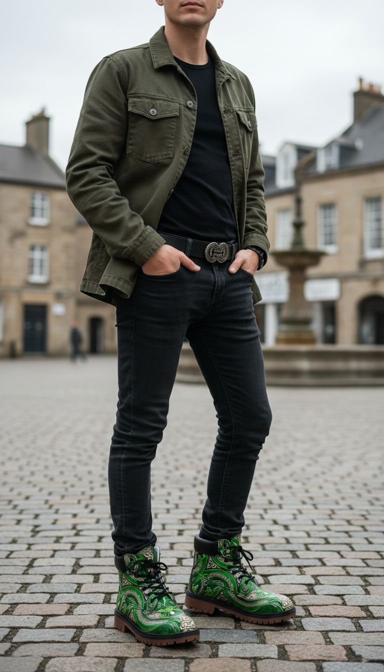 Rich and Rich Unisex Green Viper Premium Lightweight Microfiber Leather Chukka Boots