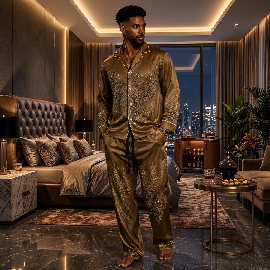 Rich and Rich Men's Brown Designer Luxury Pajama Bottoms - Rich and Rich Homeopportunities