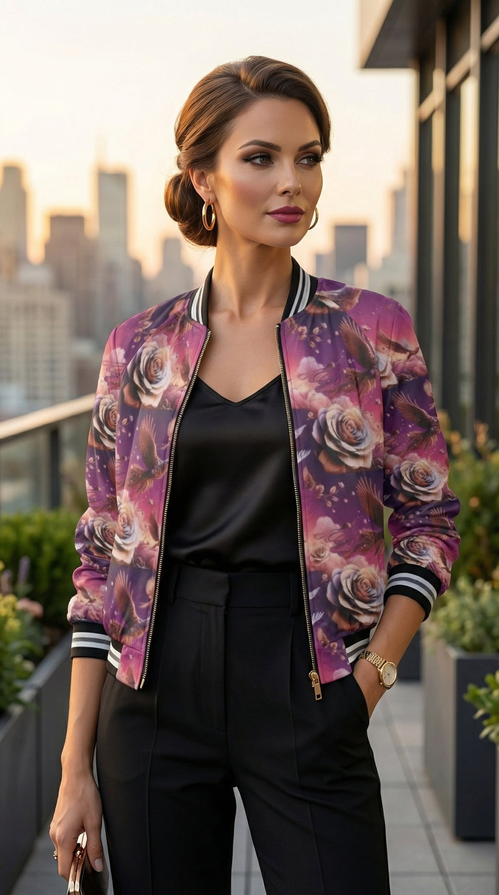 Rich and Rich Flowery Abstract Women's Designer Bomber Jacket