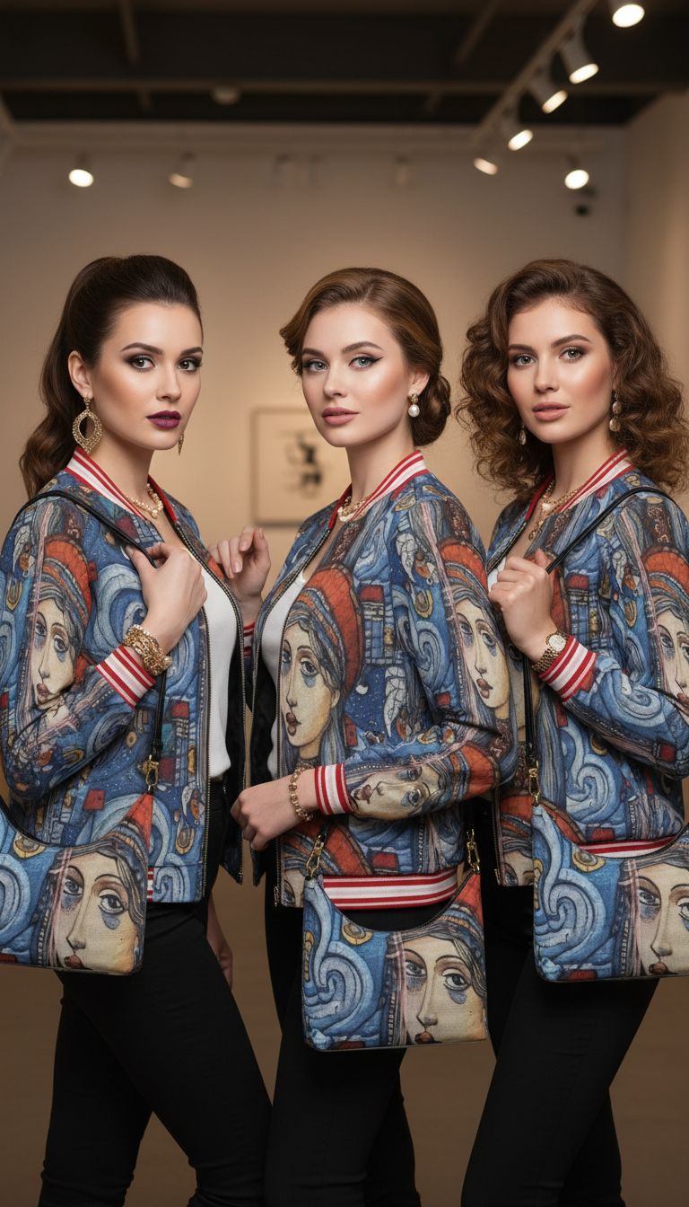 Rich and Rich Women's Whimsical Blue Designer Bomber Jacket