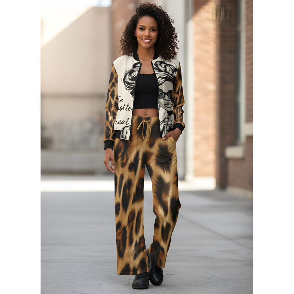Rich and Rich The Hustle Is Real Brown Caricature Women's Bomber Jacket